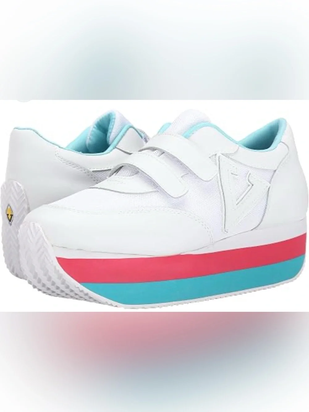 Y2K Volatile White Platform Sneaker with Pink and Teal Stripes